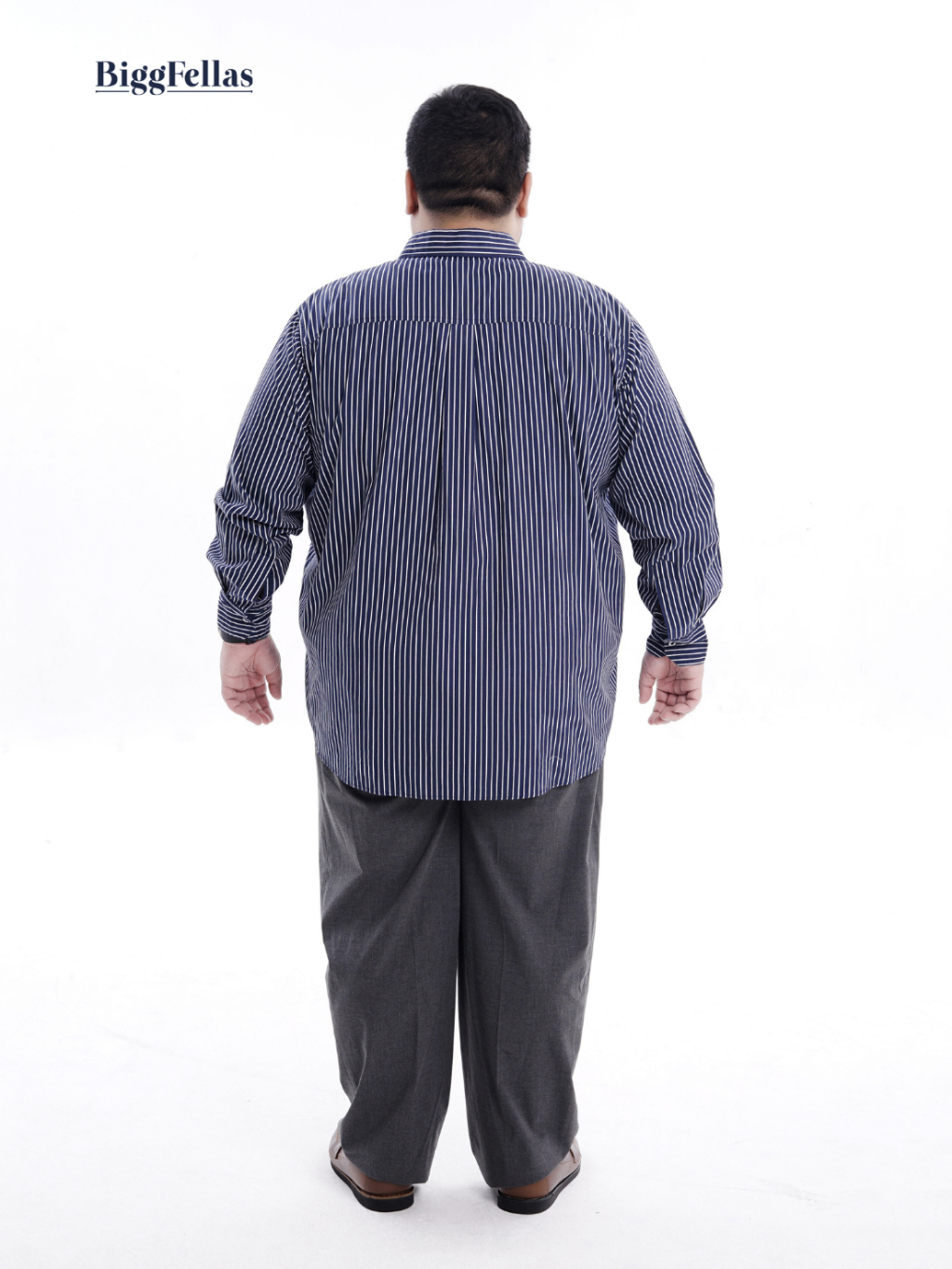 BIGG FELLAS Stripe Shirt Navy Kemeja Lengan Panjang Pria Jumbo Big Size