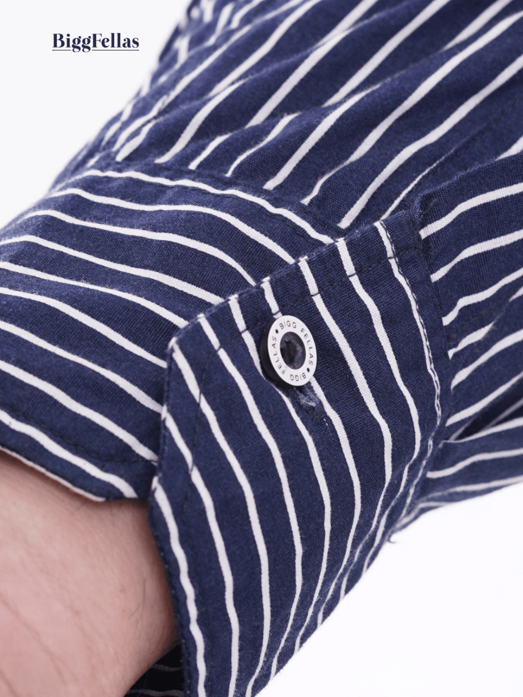 BIGG FELLAS Stripe Shirt Navy Kemeja Lengan Panjang Pria Jumbo Big Size