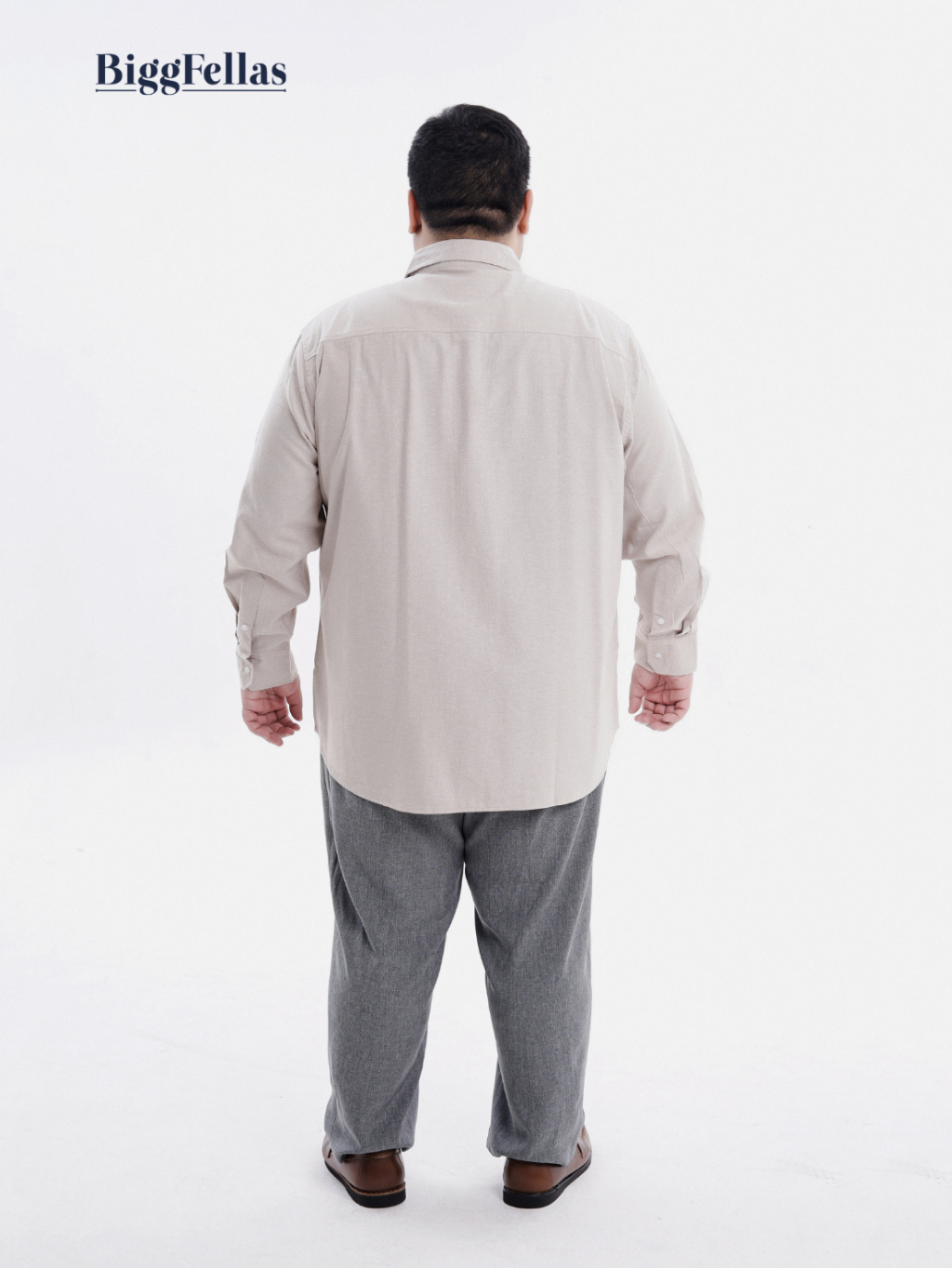 BIGG FELLAS Premium Oxford Beige Kemeja Lengan Panjang Jumbo Pria Big Size