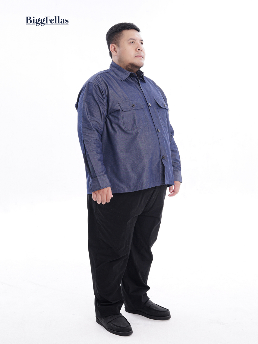 BIGG FELLAS Essential Outer Blue Denim Kemeja Luaran Pria Jumbo Big Size