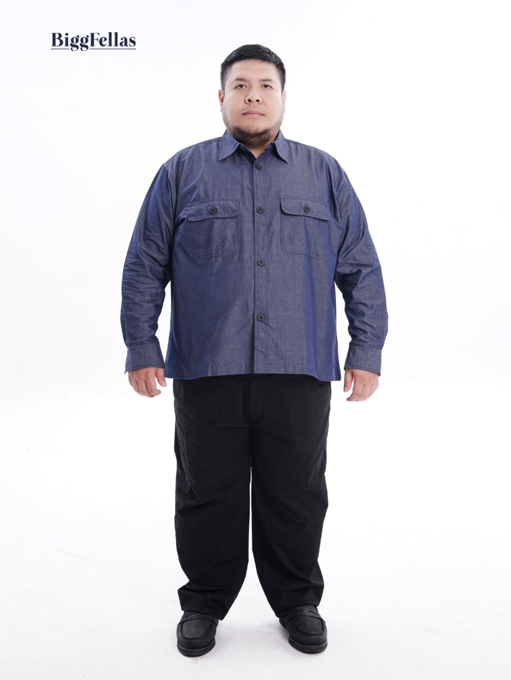 BIGG FELLAS Essential Outer Blue Denim Kemeja Luaran Pria Jumbo Big Size