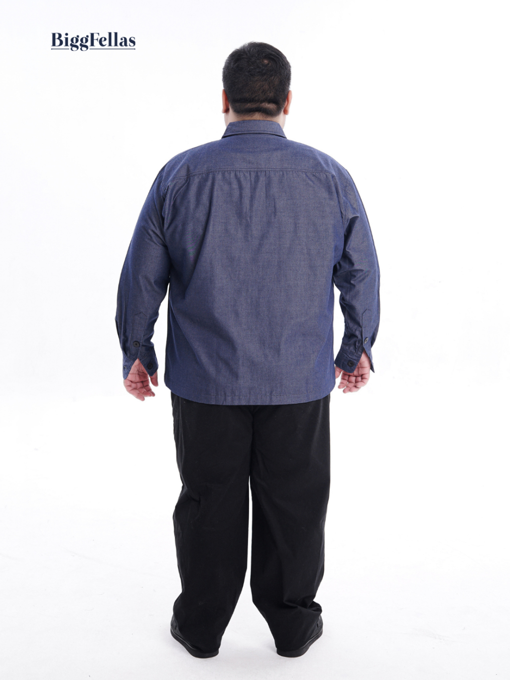 BIGG FELLAS Essential Outer Blue Denim Kemeja Luaran Pria Jumbo Big Size