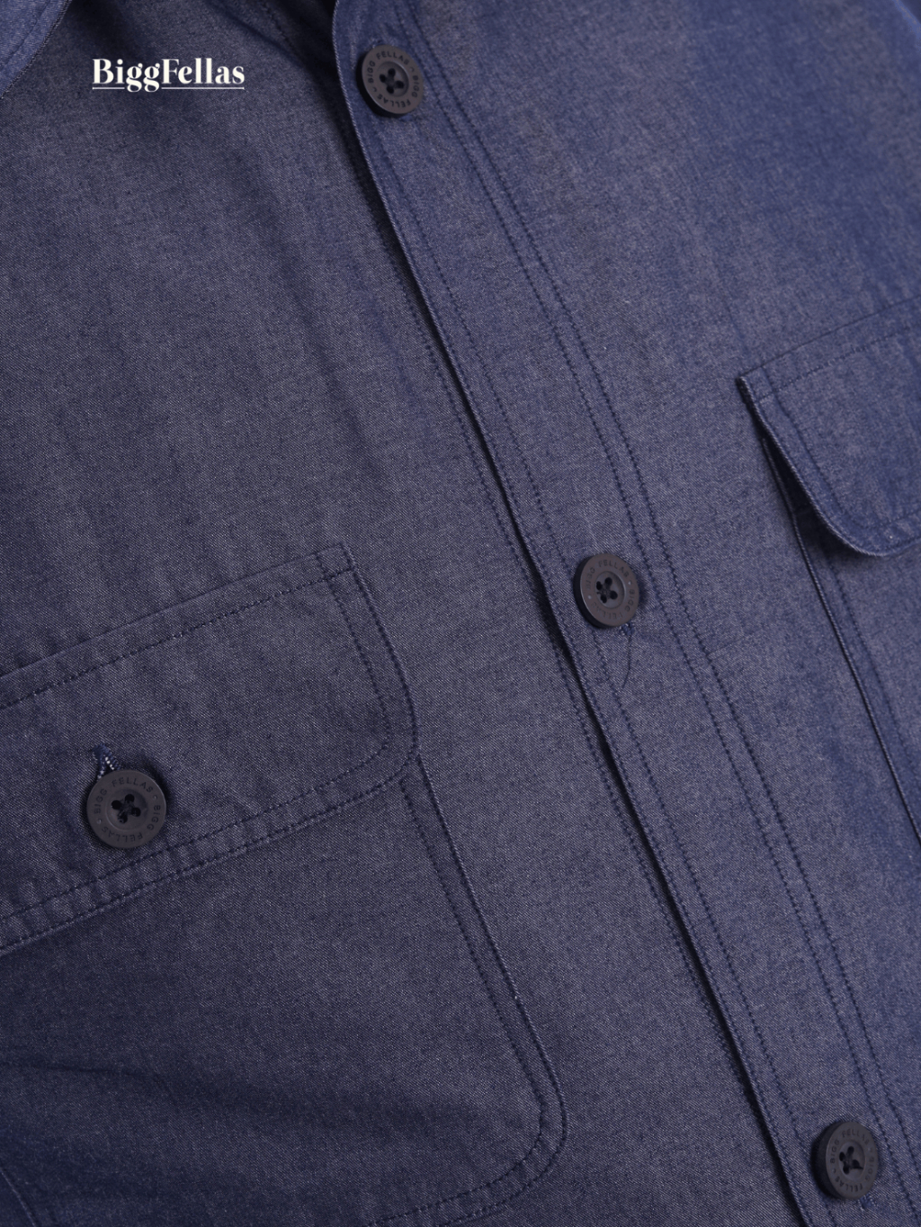 BIGG FELLAS Essential Outer Blue Denim Kemeja Luaran Pria Jumbo Big Size