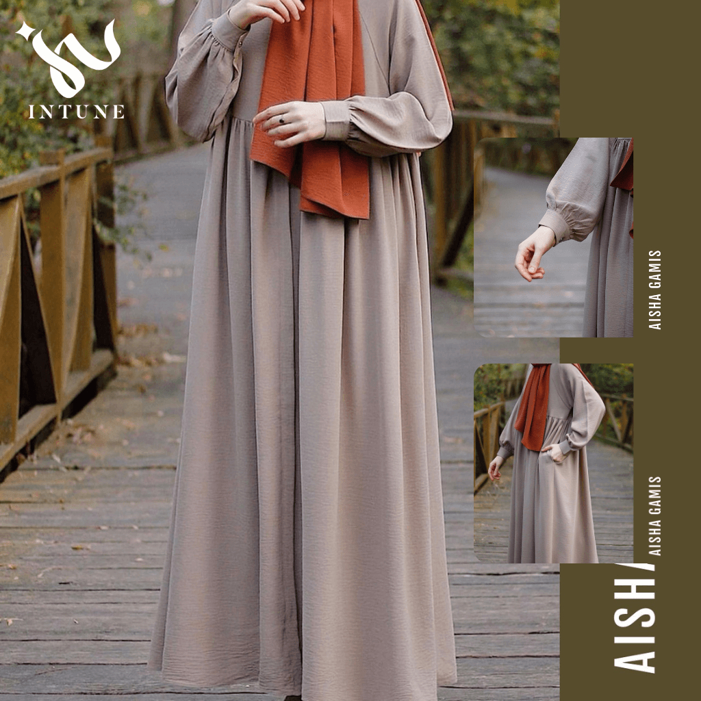 INTUNE HIJAB AISHA GAMIS PREMIUM CRINKLE AIR FLOW ABAYA SIMPLE