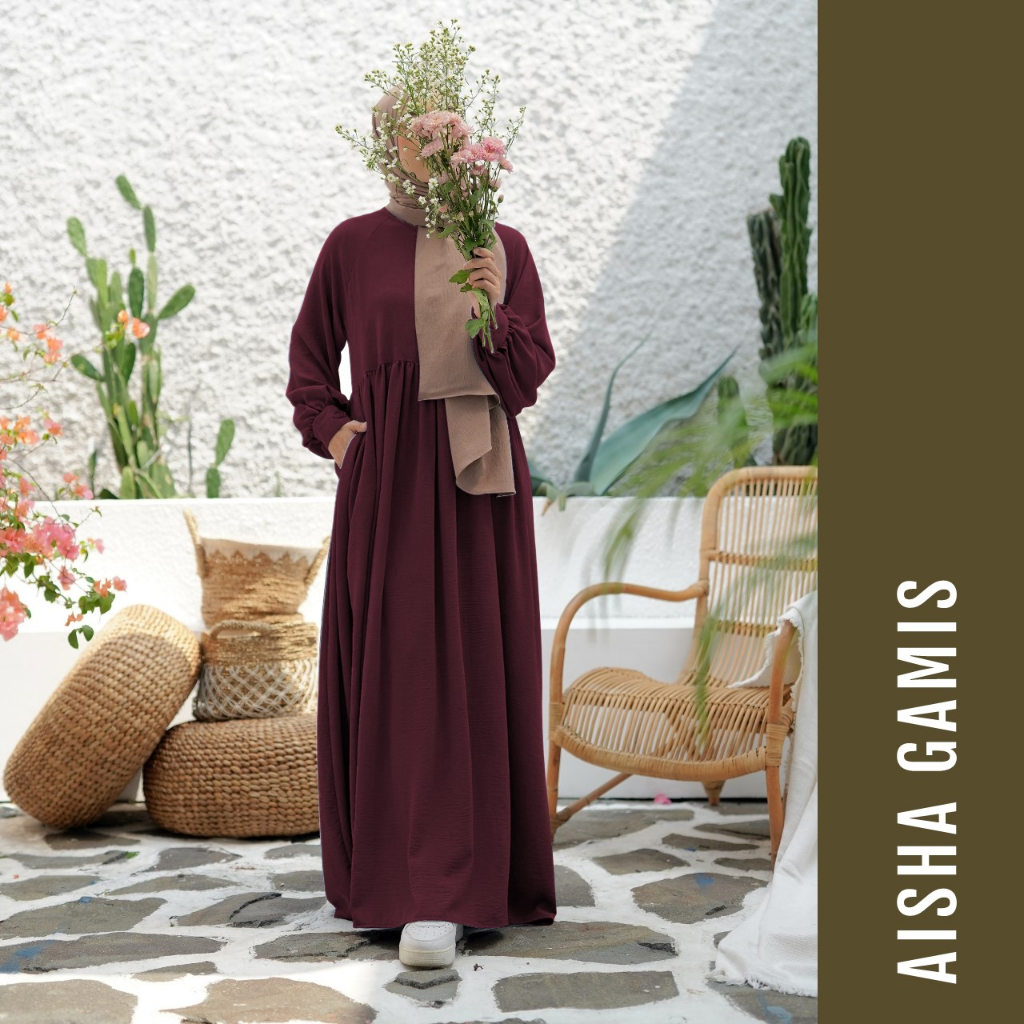 INTUNE HIJAB AISHA GAMIS PREMIUM CRINKLE AIR FLOW ABAYA SIMPLE