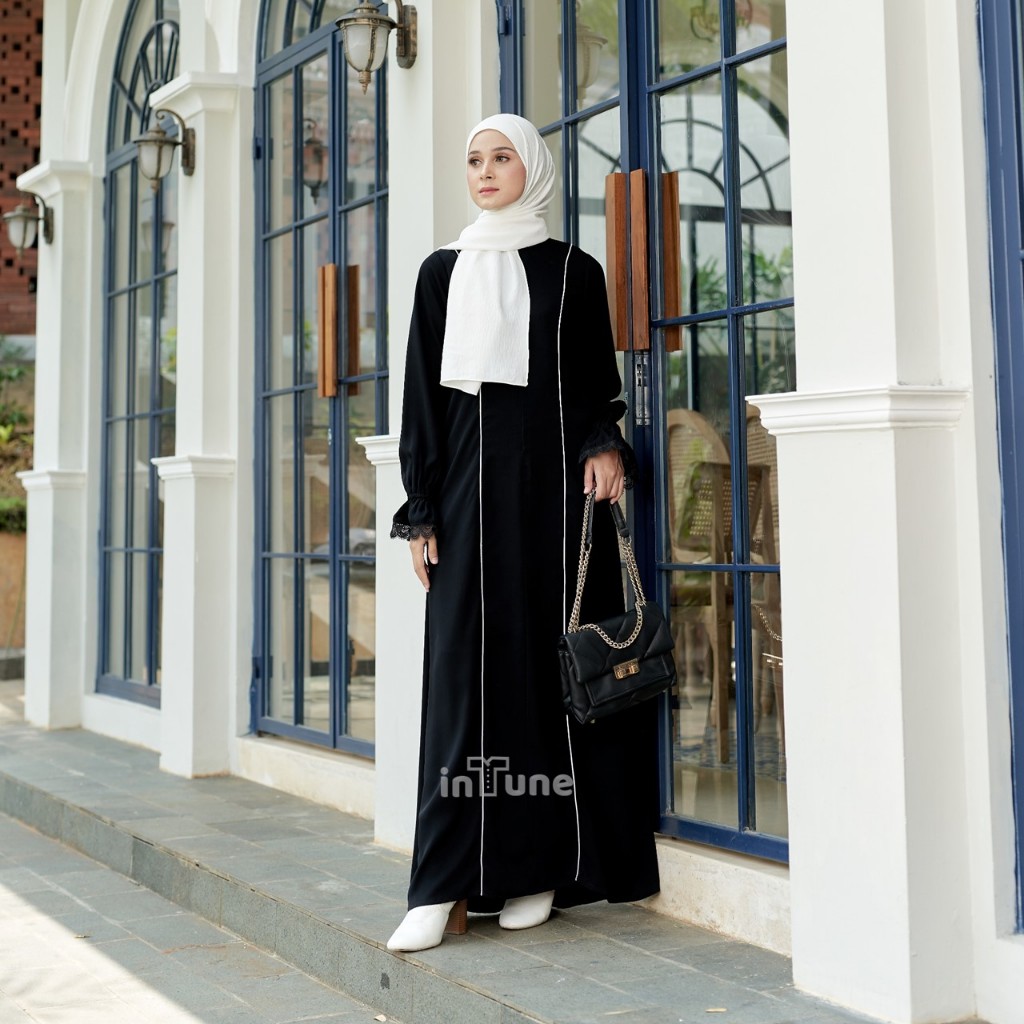 INTUNE HIJAB SHAIMA GAMIS ABAYA JET BLACK ARABIAN