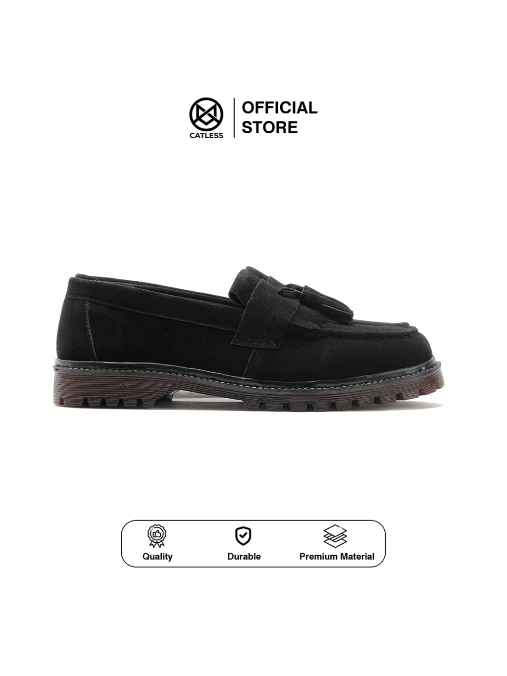 Sepatu Catless Suede Berlin Hitam - Sepatu Slip On Pria Loafers Boots Suede
