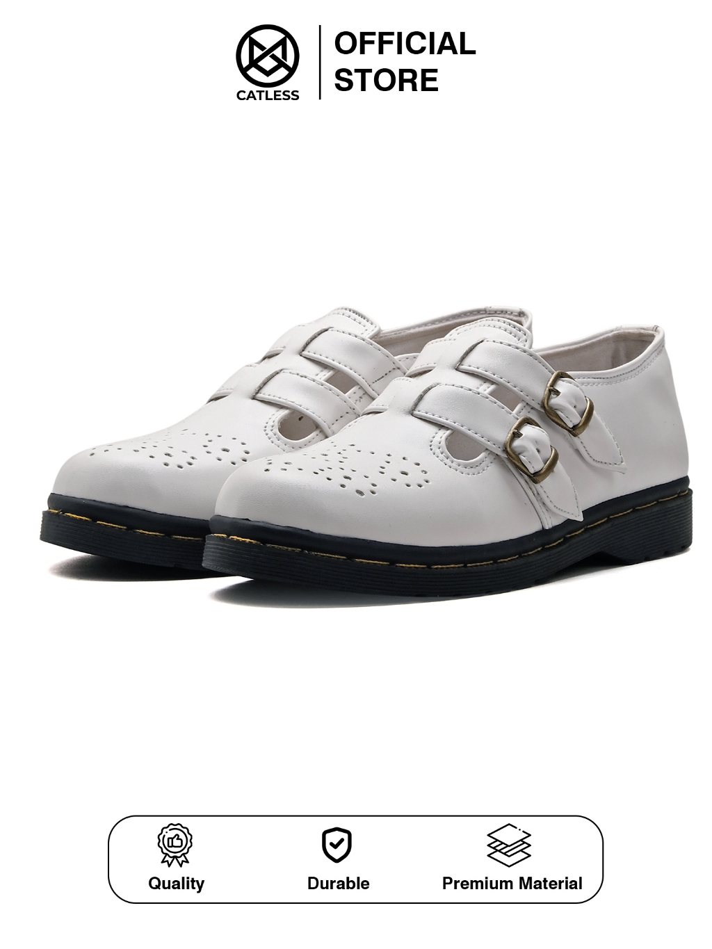 Sepatu Catless Valencia White - Sepatu Slip On Loafers Boots Kulit Wanita
