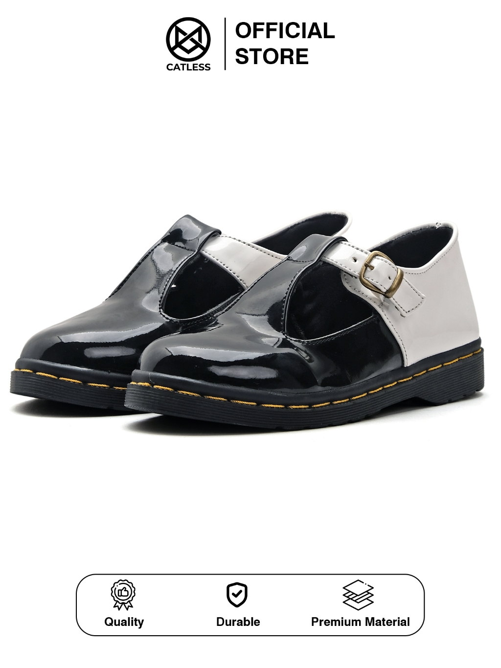 Sepatu Catless Valetta Black White - Sepatu Slip On Loafers Boots Kulit Wanita