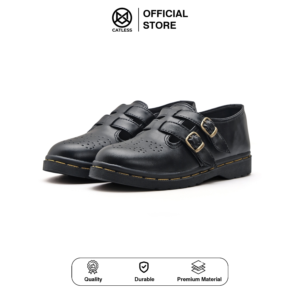 Sepatu Catless Valencia Black - Sepatu Slip On Loafers Boots Kulit Wanita