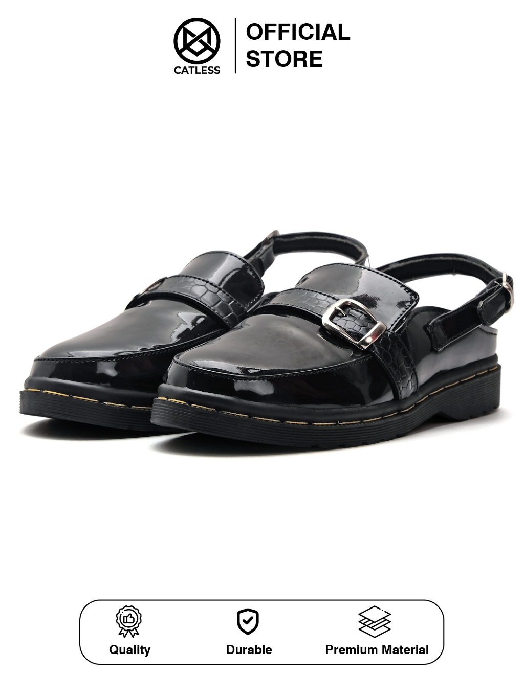 Catless Sevila Black - Sepatu Sandal Slip On Loafers Boots Kulit Wanita