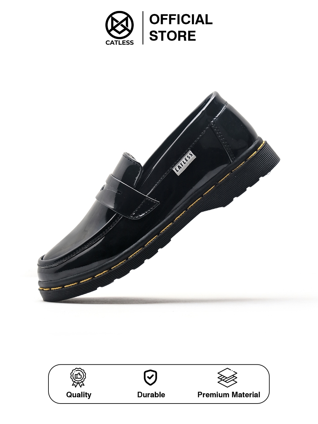 Sepatu Catless Andora Hitam - Sepatu Slip On Loafers Boots Kulit Wanita