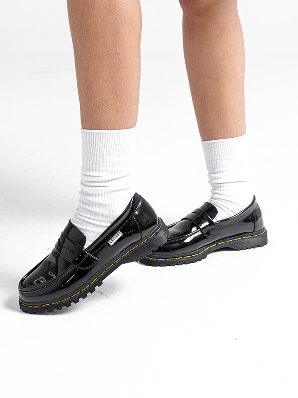 Sepatu Catless Andora Hitam - Sepatu Slip On Loafers Boots Kulit Wanita