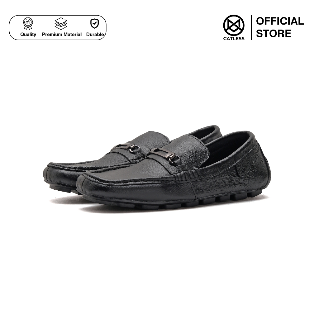 Catless Sepatu Mocassin Pria Amon Hitam | Sepatu Formal Casual Slip On pria Hitam