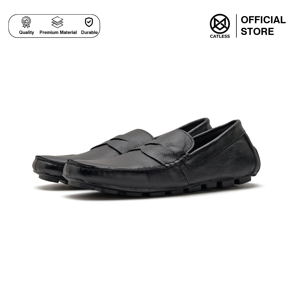 Catless Sepatu Mocassin Pria Neil Hitam | Sepatu Formal Casual Slip On pria Hitam