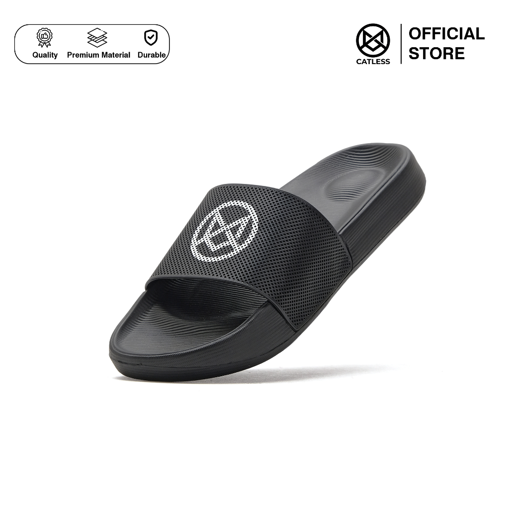 CATLESS Sandal Slip On Pria Karet - Sandal Slide Flip Flop - Sendal Slop - Bils Hitam