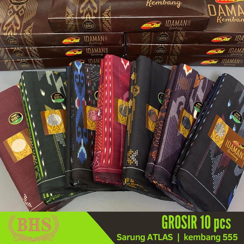 10 Pcs Grosir Sarung Atlas Idaman Kembang 555 Bahan Katun Rayon Halus dan Lembut [Garansi Original]