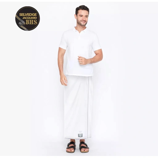 Image of [Garansi Original] Sarung BHS Cosmo PPN Silver Motif K26 Warna Putih Polos Tumpal Kembang SELVEDGE JACQUARD