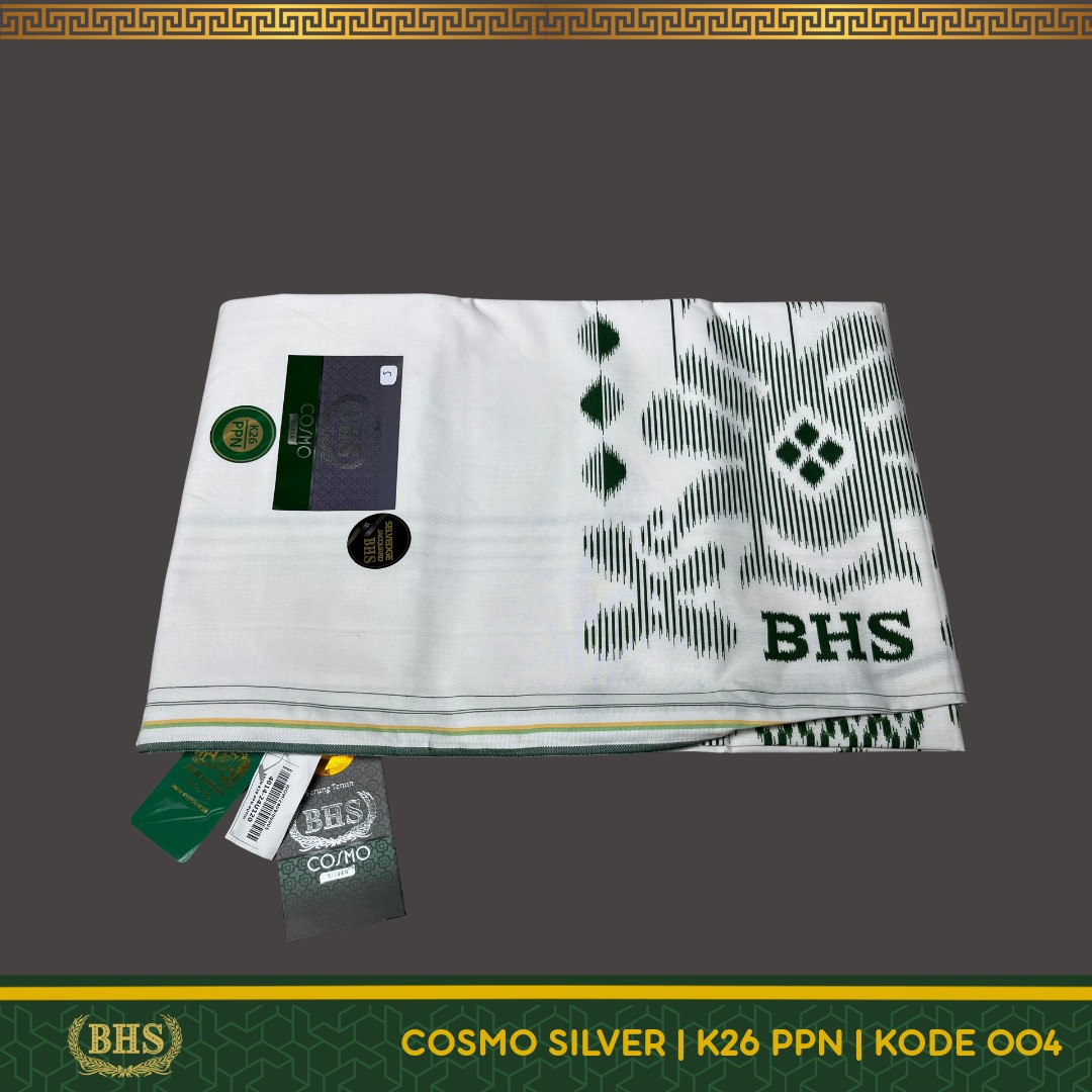 [Garansi Original] Sarung BHS Cosmo PPN Silver Motif K26 Warna Putih Polos Tumpal Kembang SELVEDGE JACQUARD