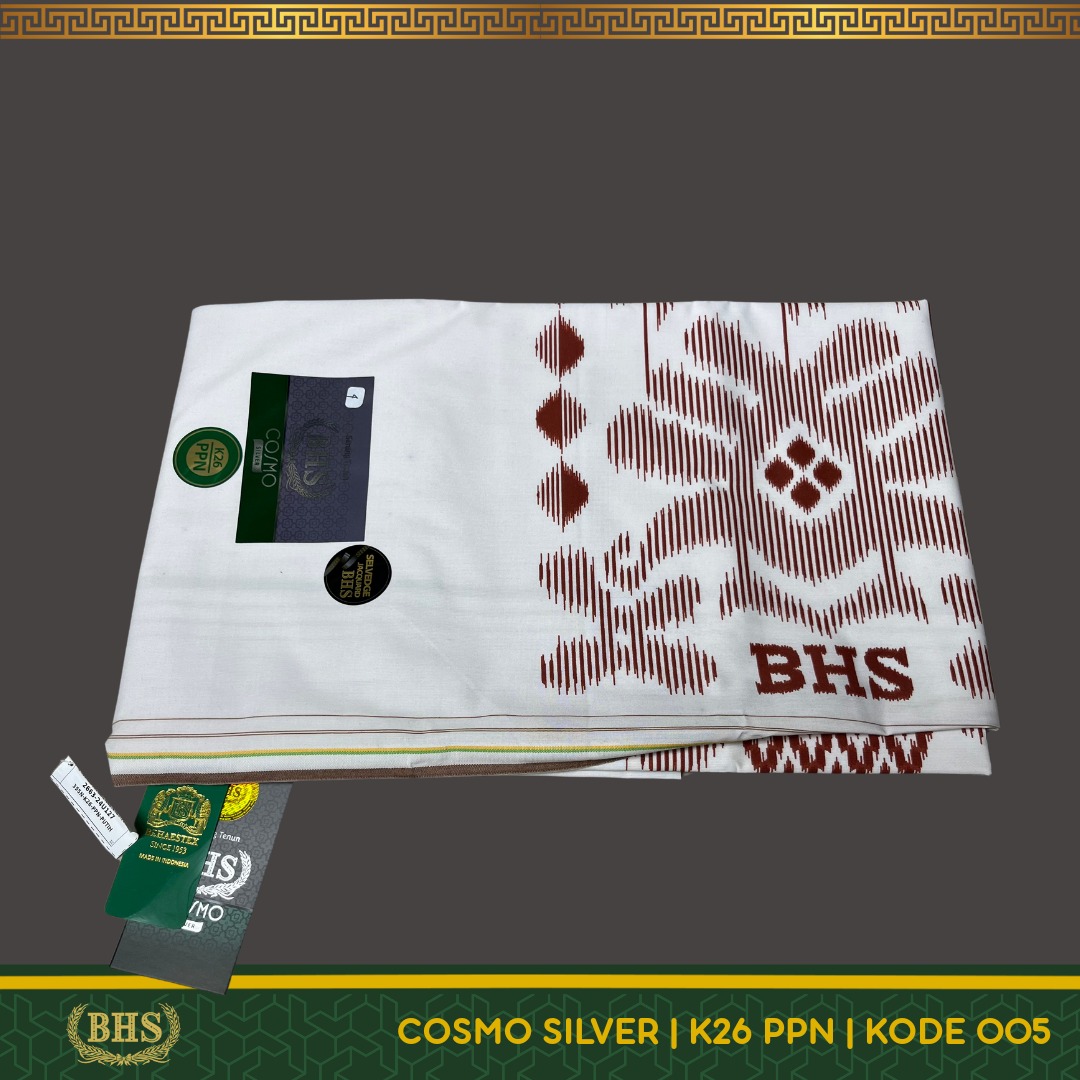 [Garansi Original] Sarung BHS Cosmo PPN Silver Motif K26 Warna Putih Polos Tumpal Kembang SELVEDGE JACQUARD