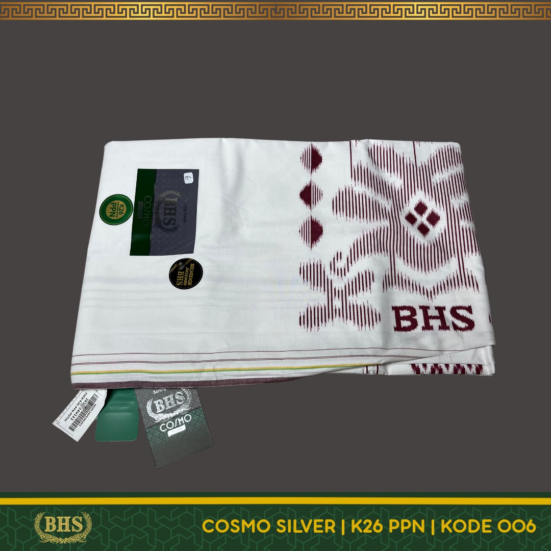 [Garansi Original] Sarung BHS Cosmo PPN Silver Motif K26 Warna Putih Polos Tumpal Kembang SELVEDGE JACQUARD