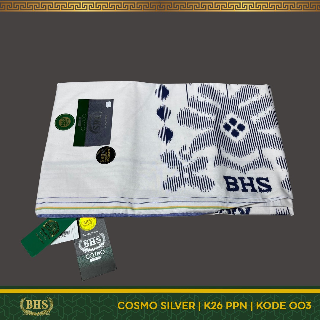 [Garansi Original] Sarung BHS Cosmo PPN Silver Motif K26 Warna Putih Polos Tumpal Kembang SELVEDGE JACQUARD