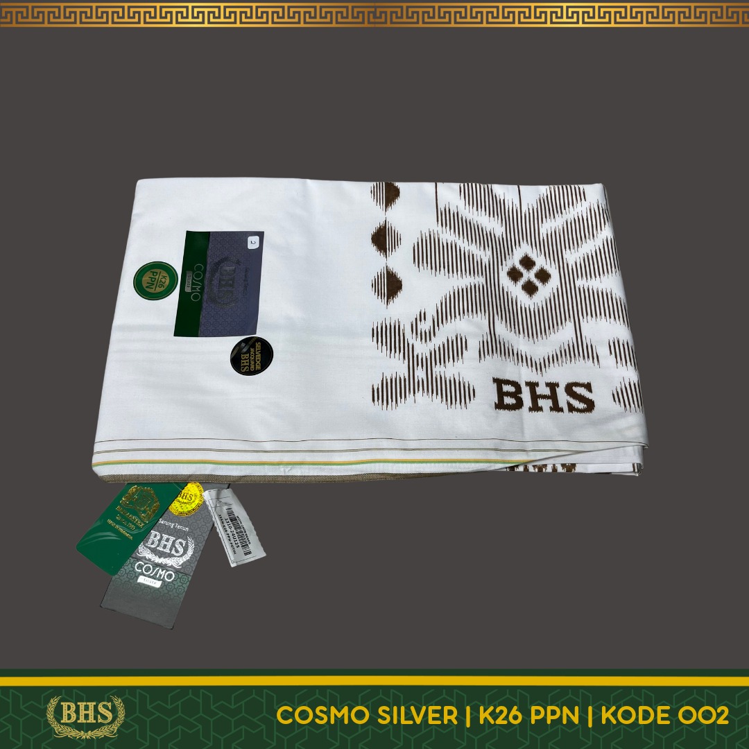 [Garansi Original] Sarung BHS Cosmo PPN Silver Motif K26 Warna Putih Polos Tumpal Kembang SELVEDGE JACQUARD