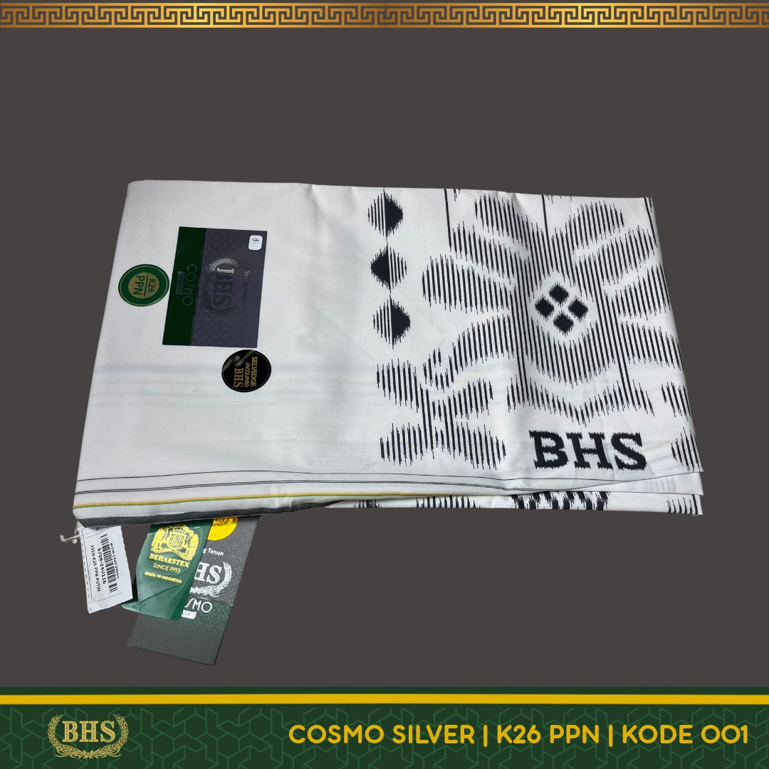 [Garansi Original] Sarung BHS Cosmo PPN Silver Motif K26 Warna Putih Polos Tumpal Kembang SELVEDGE JACQUARD