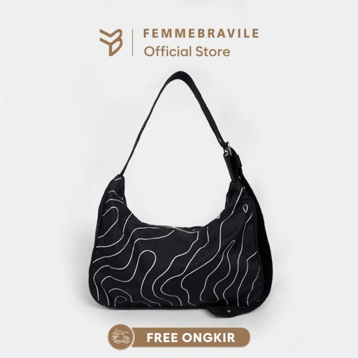 Image of FEMMEBRAVILE Freya Bag Tas Bahu Wanita Motif Shoulder Bag  Aesthetic Kekinian Black Stylish
