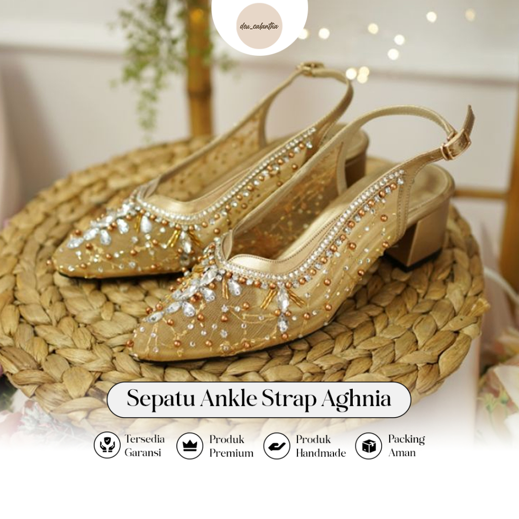 Deu_Calantha Sepatu Ankle Strap Aghnia Gold 5CM White 7CM