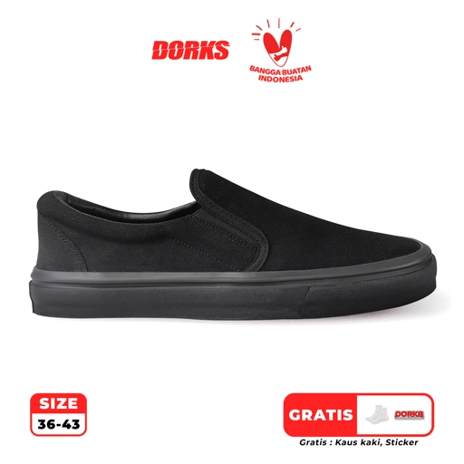 Image of Dorks Slip On Full Black - Sepatu Sneakers Casual Pria Wanita Sepatu Sekolah Dorks