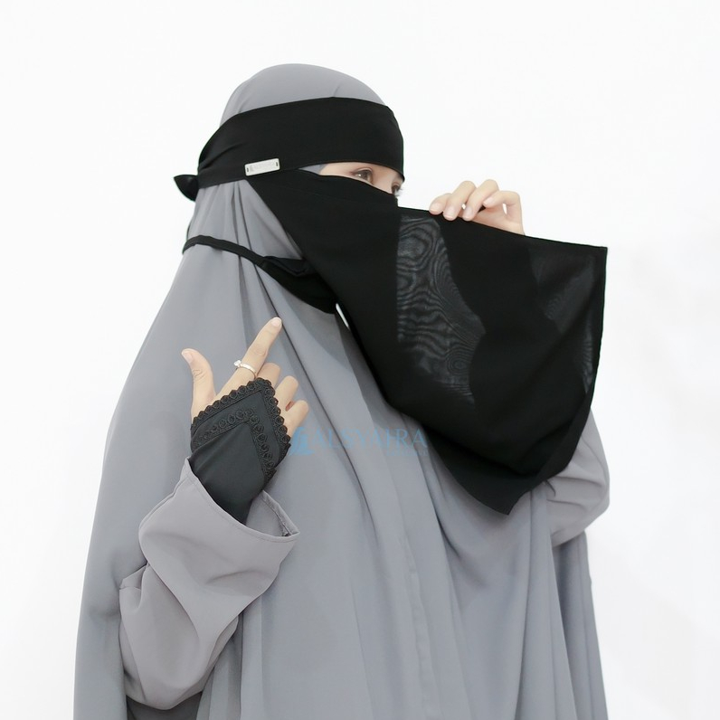 Alsyahra Exclusive Masker Cadar Niqab Bandana Himayah Sifon Silk Jetblack