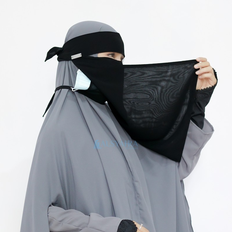 Alsyahra Exclusive Masker Cadar Niqab Bandana Himayah Sifon Silk Jetblack
