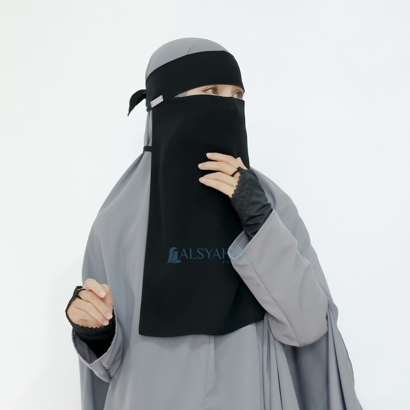 Alsyahra Exclusive Masker Cadar Niqab Bandana Himayah Sifon Silk Jetblack