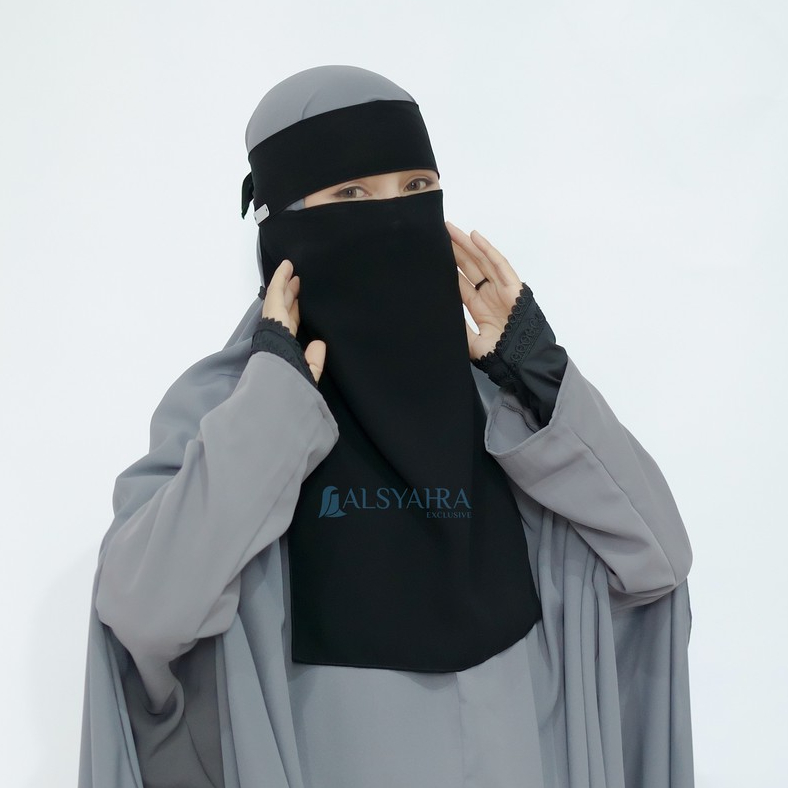 Alsyahra Exclusive Masker Cadar Niqab Bandana Himayah Sifon Silk Jetblack
