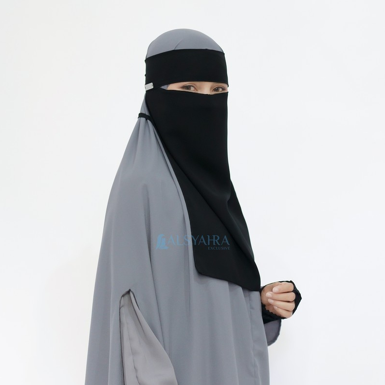 Alsyahra Exclusive Masker Cadar Niqab Bandana Himayah Sifon Silk Jetblack
