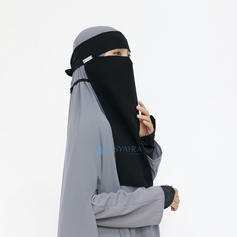 Alsyahra Exclusive Masker Cadar Niqab Bandana Himayah Sifon Silk Jetblack