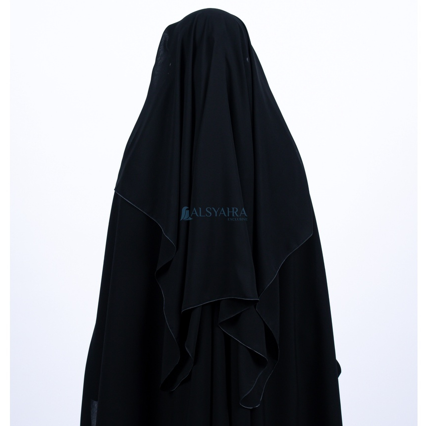 Alsyahra Exclusive - Niqab Yaman Poni Kancing Raudhah Kiswah Sifon Silk Jetblack