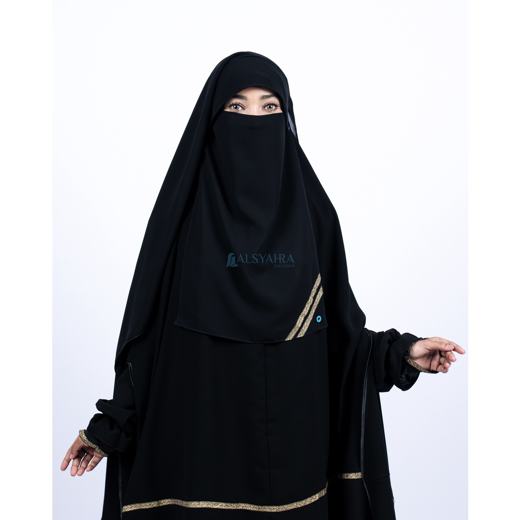Alsyahra Exclusive - Niqab Yaman Poni Kancing Raudhah Kiswah Sifon Silk Jetblack