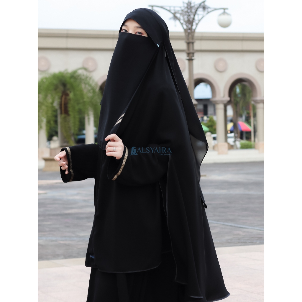 Alsyahra Exclusive - Niqab Yaman Poni Kancing Raudhah Kiswah Sifon Silk Jetblack