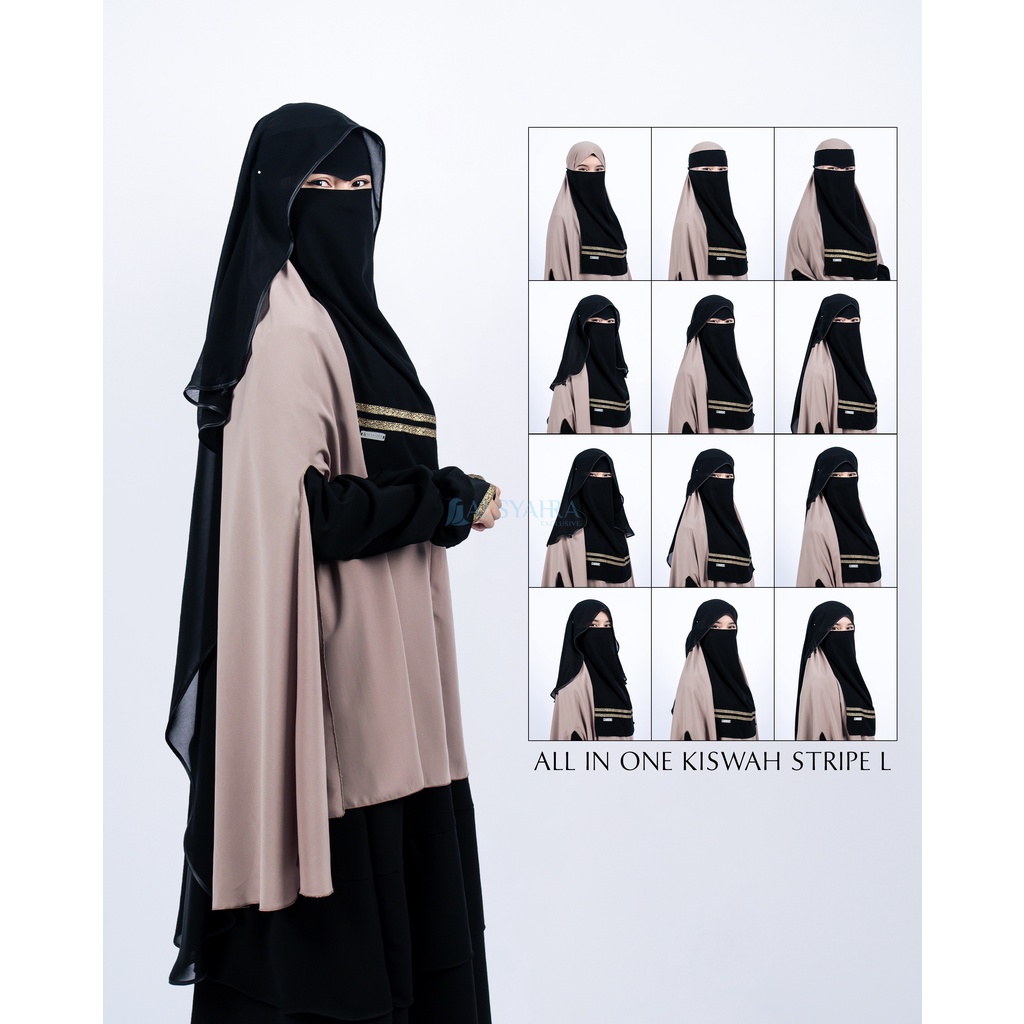 Bundling Niqab All In One Kiswah Stripe Sifon Silk Jetblack 12 Style Alsyahra Exclusive