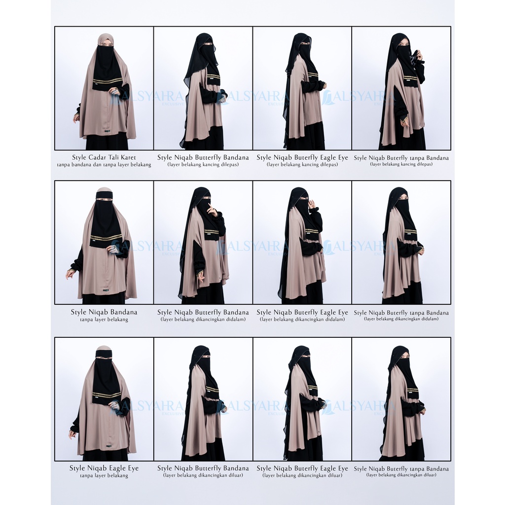 Bundling Niqab All In One Kiswah Stripe Sifon Silk Jetblack 12 Style Alsyahra Exclusive