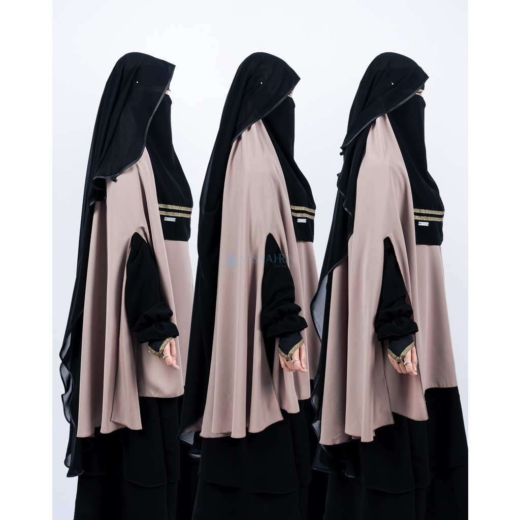 Bundling Niqab All In One Kiswah Stripe Sifon Silk Jetblack 12 Style Alsyahra Exclusive