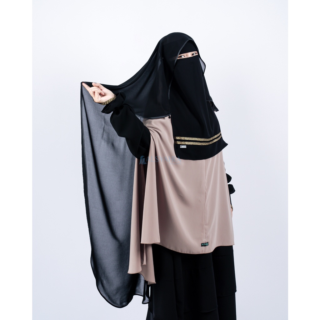 Bundling Niqab All In One Kiswah Stripe Sifon Silk Jetblack 12 Style Alsyahra Exclusive