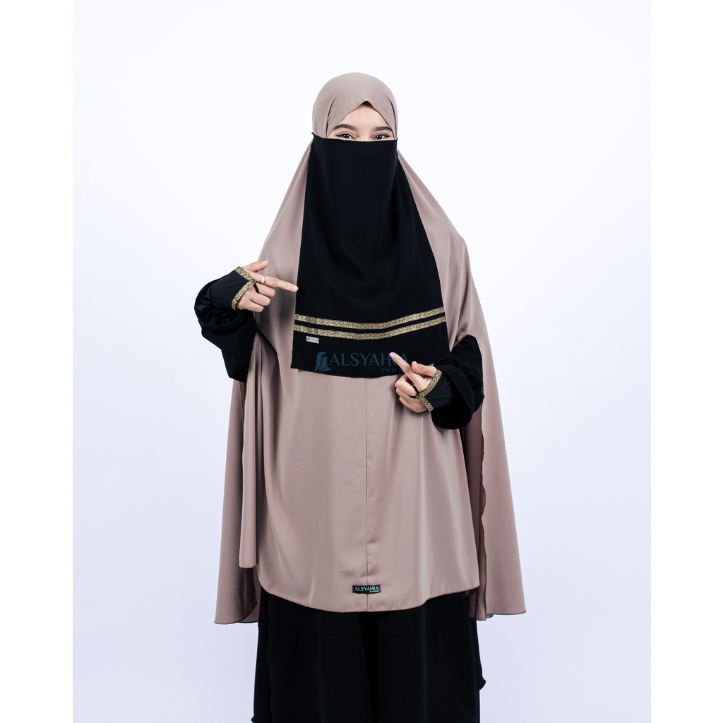 Bundling Niqab All In One Kiswah Stripe Sifon Silk Jetblack 12 Style Alsyahra Exclusive