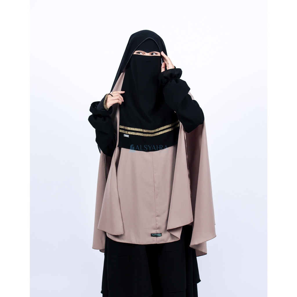 Bundling Niqab All In One Kiswah Stripe Sifon Silk Jetblack 12 Style Alsyahra Exclusive