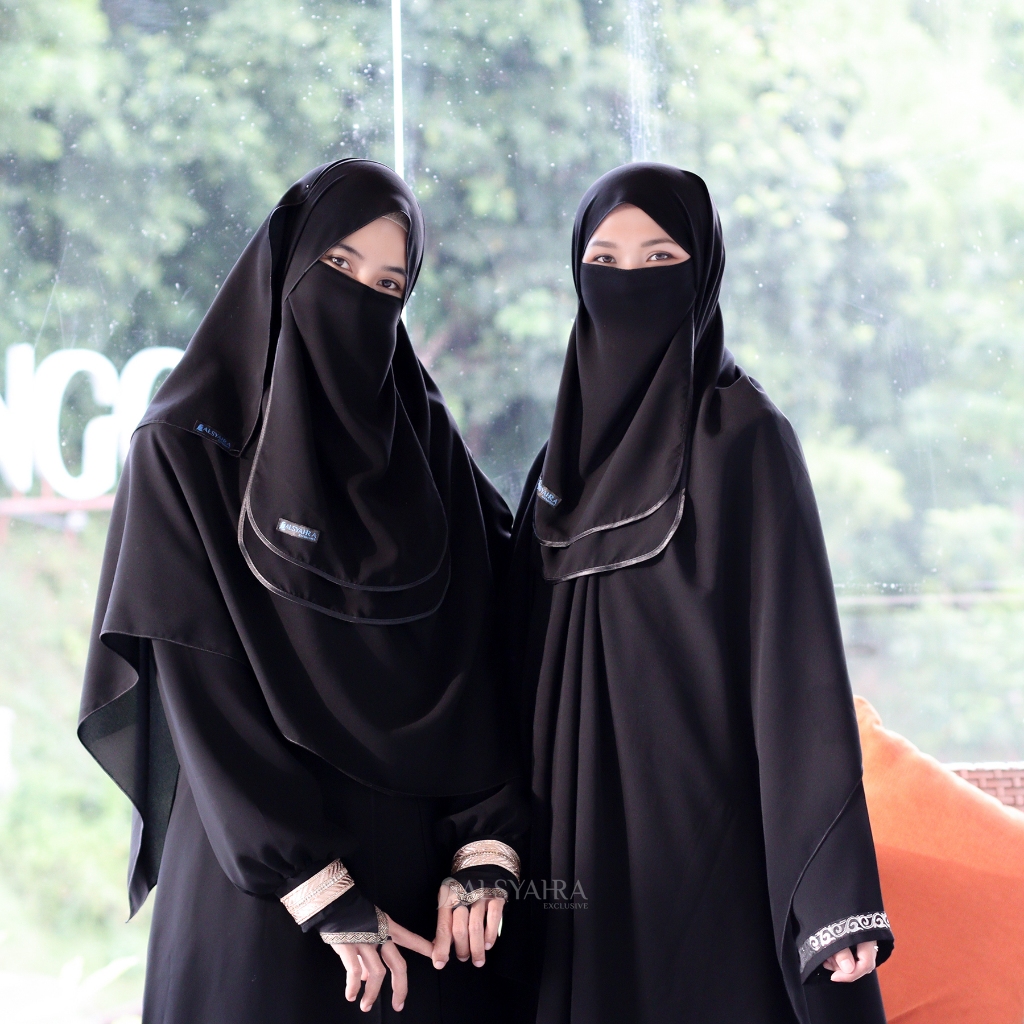 Alsyahra Exclusive - Cadar Tali Ikhfa 2 layer Sifon Silk Jetblack Arab