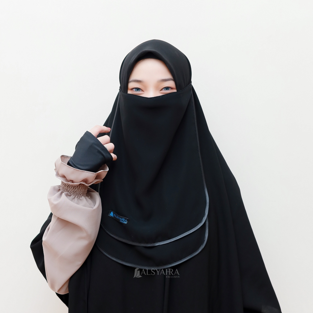 Alsyahra Exclusive - Cadar Tali Ikhfa 2 layer Sifon Silk Jetblack Arab