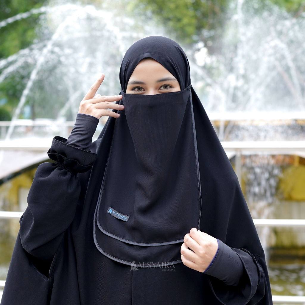 Alsyahra Exclusive - Cadar Tali Ikhfa 2 layer Sifon Silk Jetblack Arab