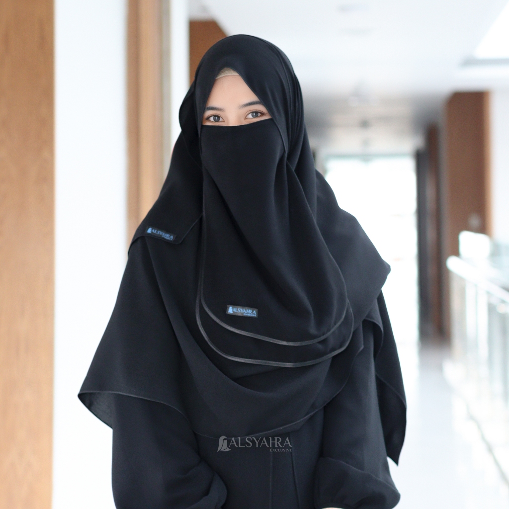 Alsyahra Exclusive - Cadar Tali Ikhfa 2 layer Sifon Silk Jetblack Arab
